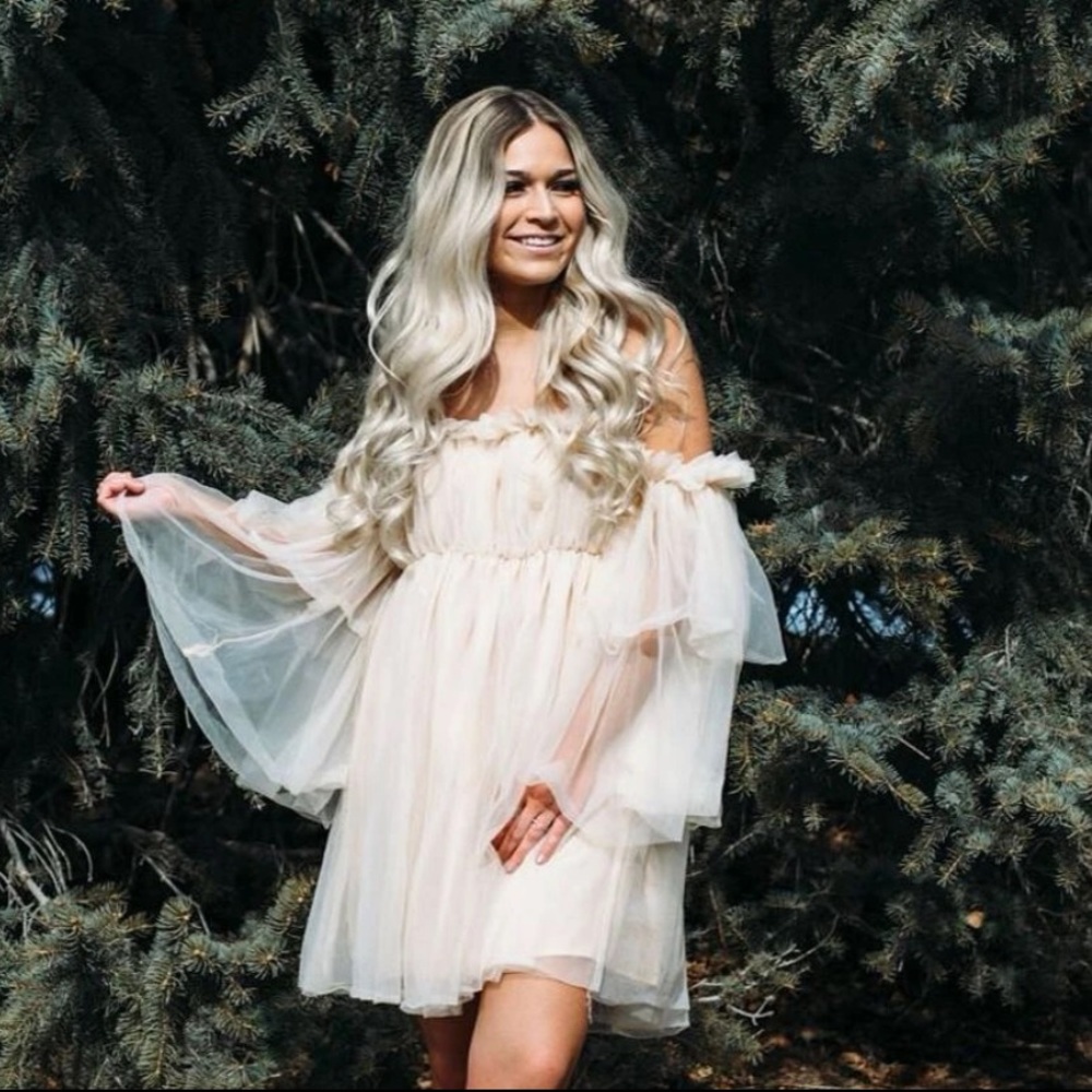 Ruffle dress mesh off shoulder fairy layer cream - Picture 7 of 14